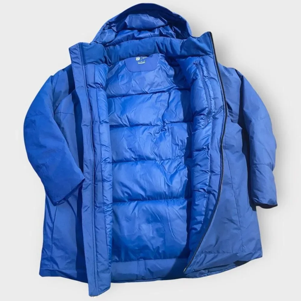 Nike NFL Team Issued Down Hooded Blue Parka Jacket Mens size XL DC3054-431 New